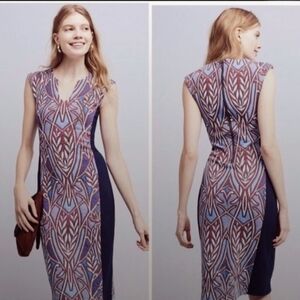 Anthropologie HD in Paris Cleo Blue Burgundy Cap Sleeve